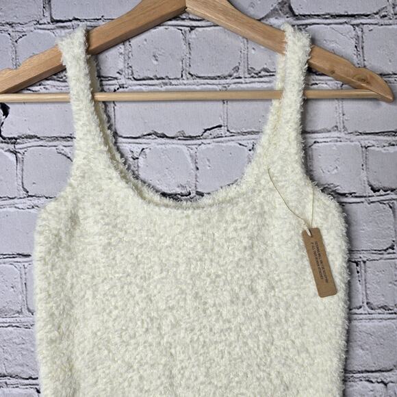 Skims Cozy Knit Soft Scoop Neck Cropped Tank Top Bone White New Size S/M - Picture 3 of 11